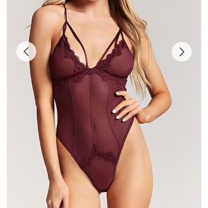 FOREVER 21 Burgundy Mesh Thong Teddy!